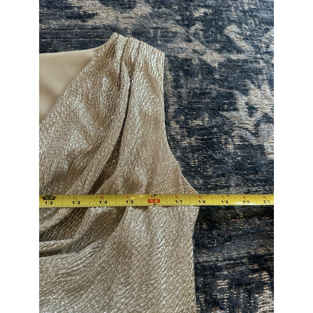 Gold Metallic Dress Ruched Sleeveless Drapey Cowl Neck Sheath Size 12 Cocktail - Picture 7 of 7
